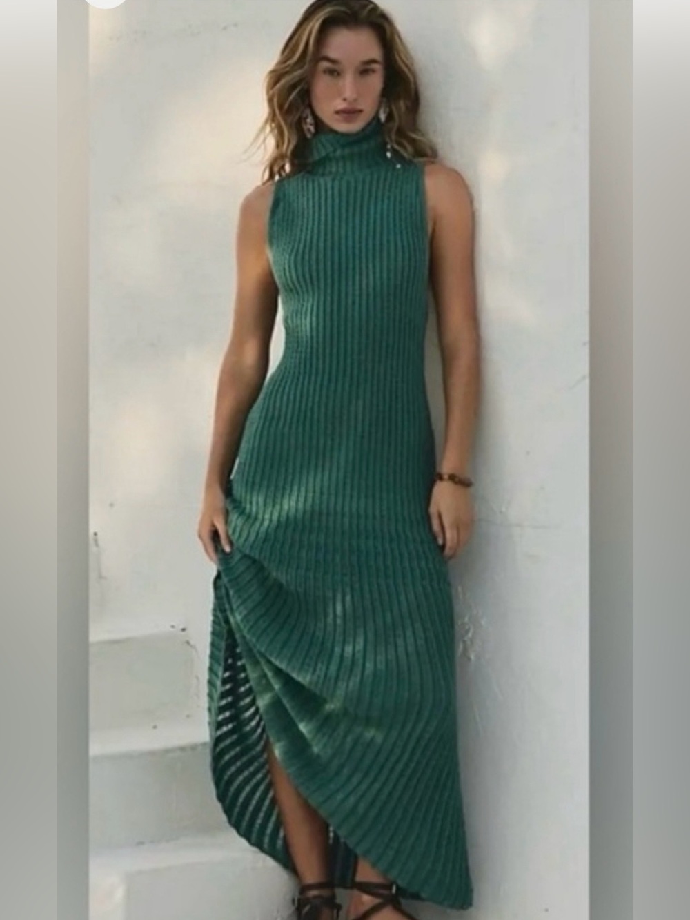 Free People Harley Sweater Sleeveless Turtleneck Maxi Dress-Frost